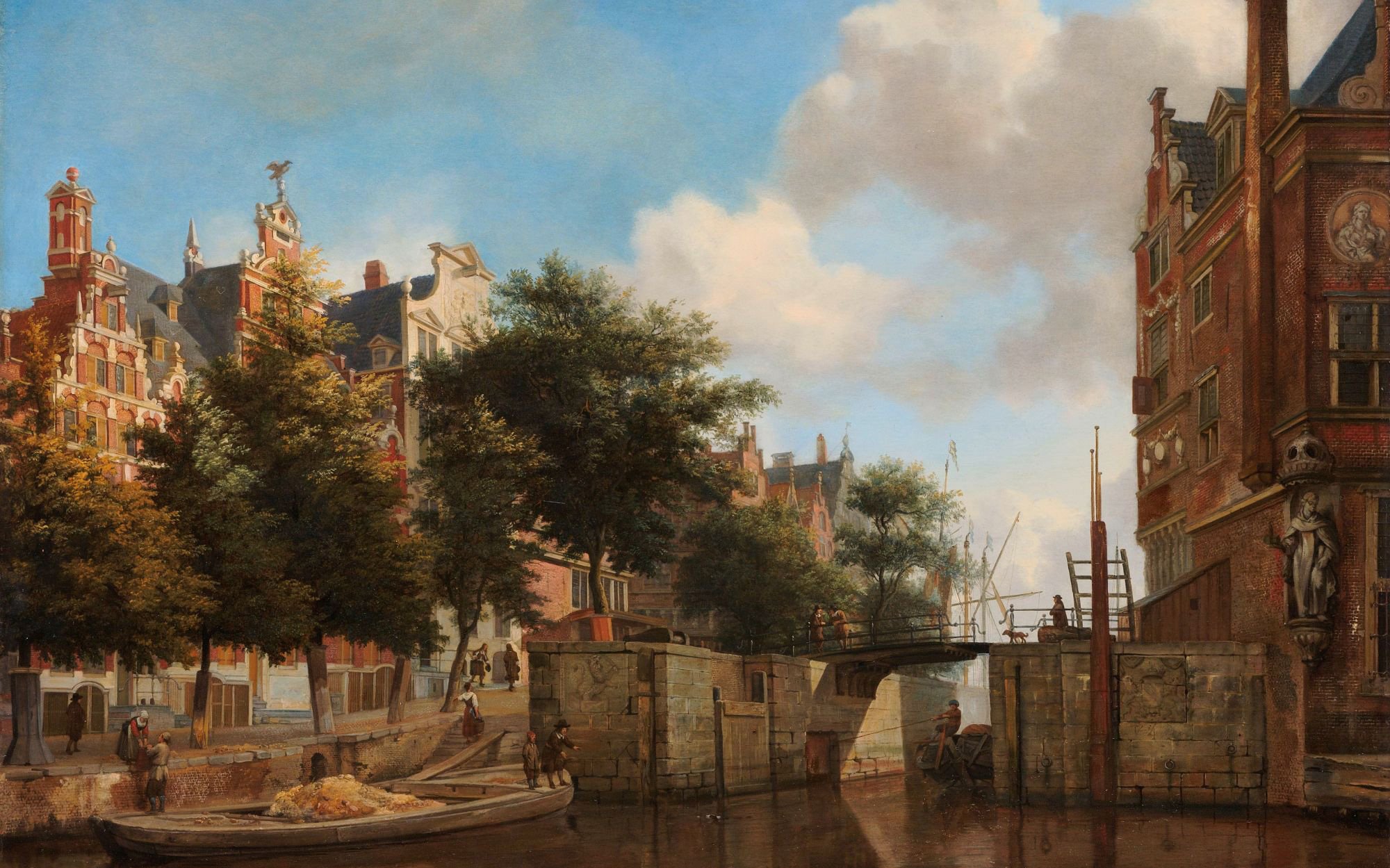 Amsterdams stadsgezicht met huizen aan de Herengracht - Jan van der Heyden - Rijksmuseum