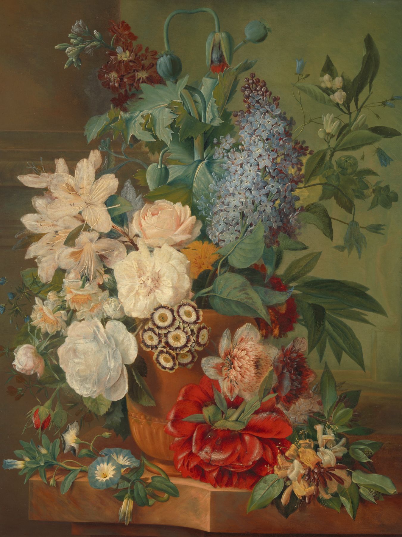 Bloemen in een terracotta vaas, Albertus Jonas Brandt, Eelke Jelles Eelkema - Rijksmuseum