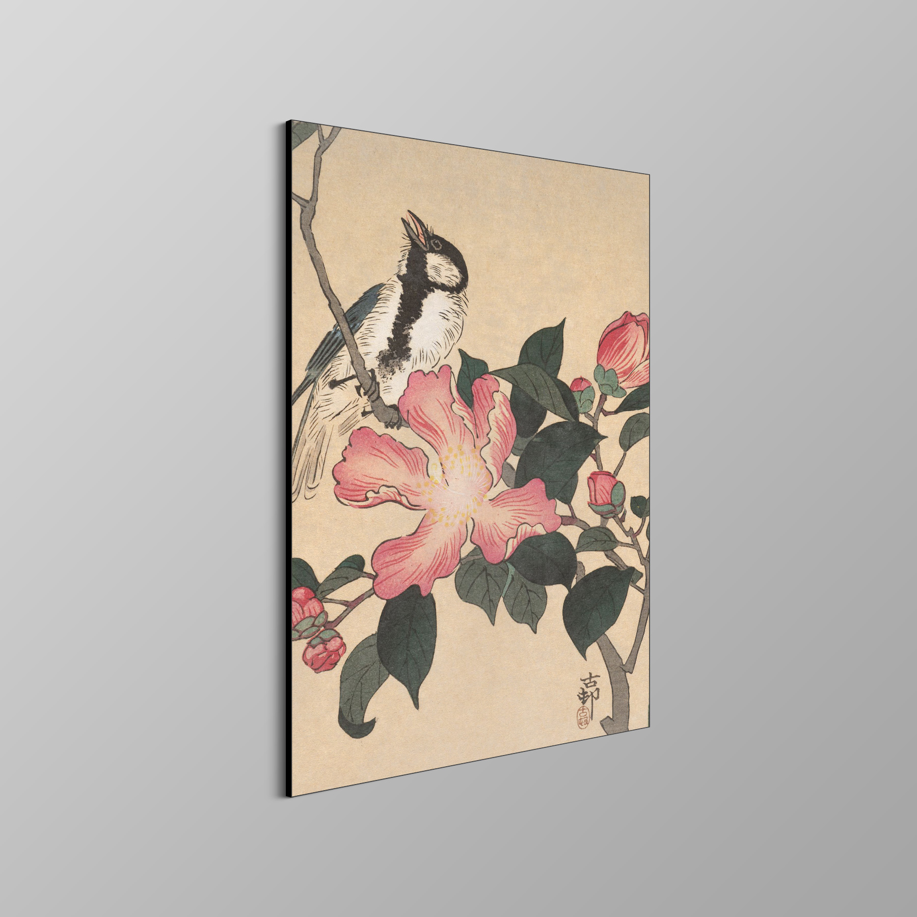 Koolmees op tak met roze bloemen - Ohara Koson - Rijksmuseum - Afbeelding 4