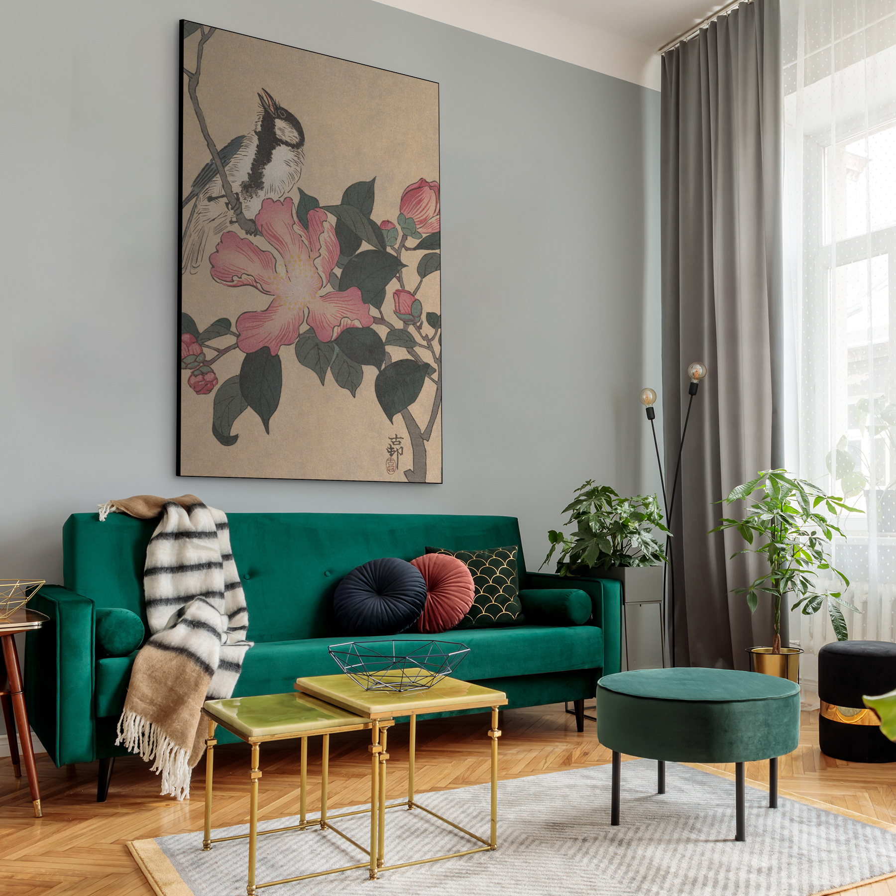 Koolmees op tak met roze bloemen - Ohara Koson - Rijksmuseum - Afbeelding 5