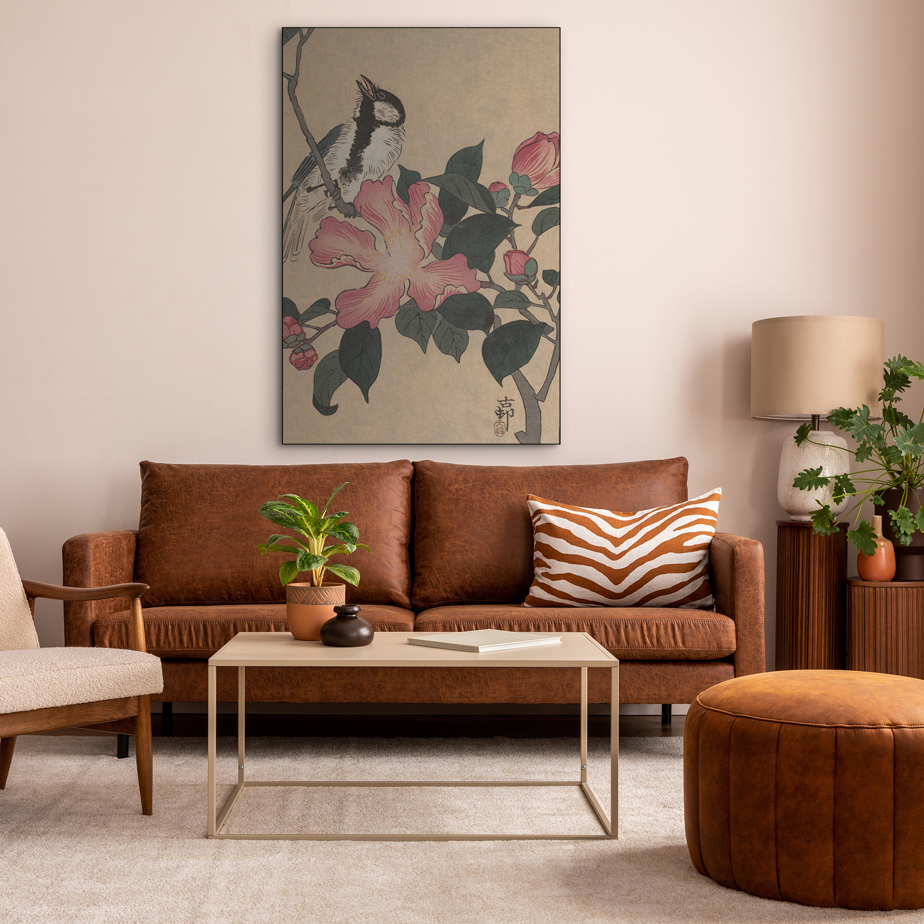 Koolmees op tak met roze bloemen - Ohara Koson - Rijksmuseum - Afbeelding 6