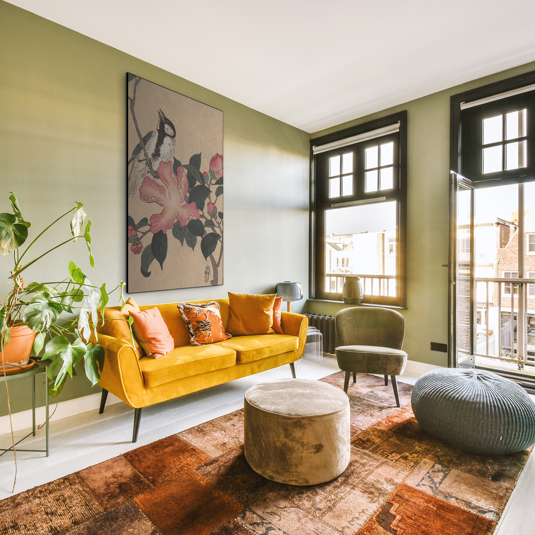 Koolmees op tak met roze bloemen - Ohara Koson - Rijksmuseum - Afbeelding 7