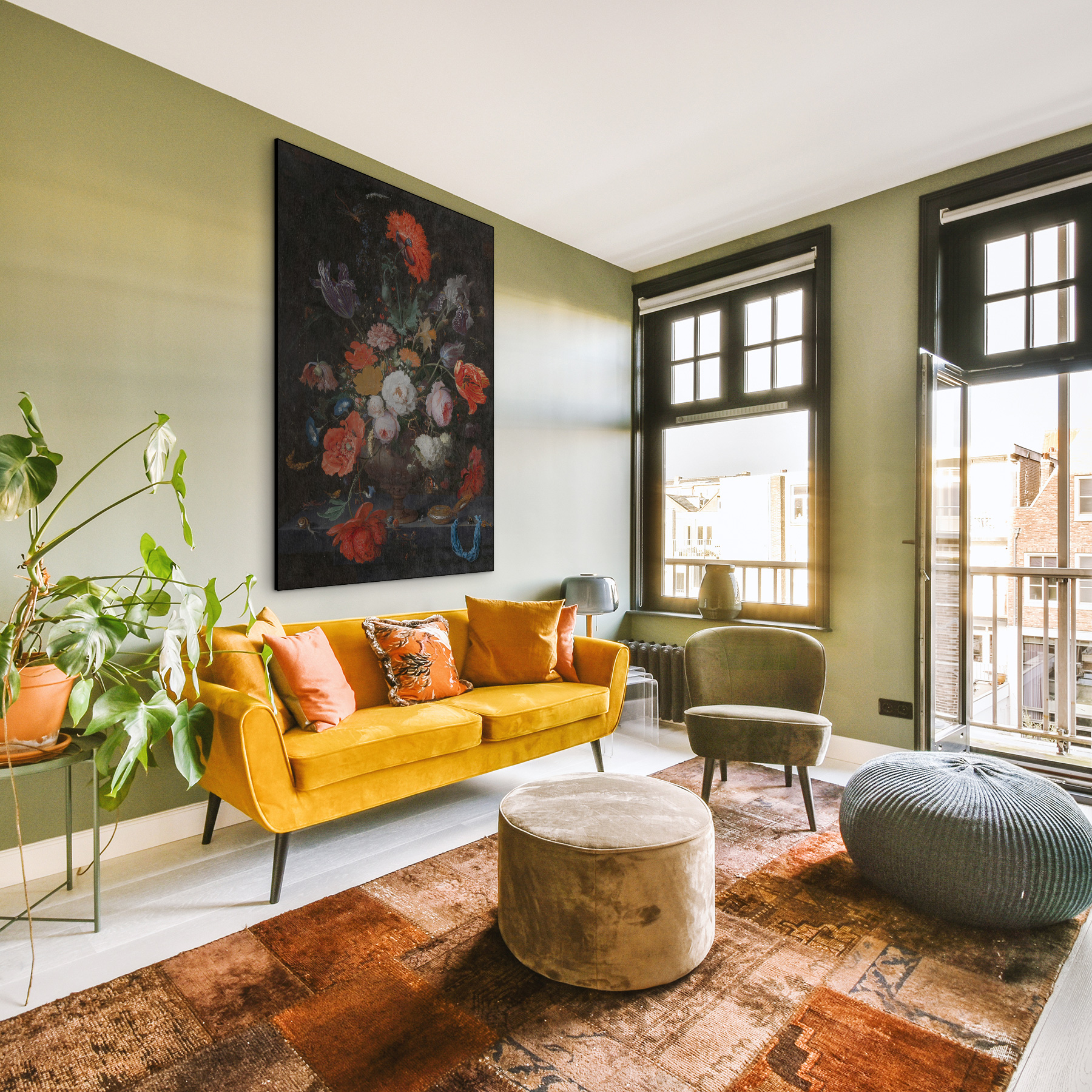 Stilleven met bloemen en een horloge, Abraham Mignon - Rijksmuseum - Afbeelding 3