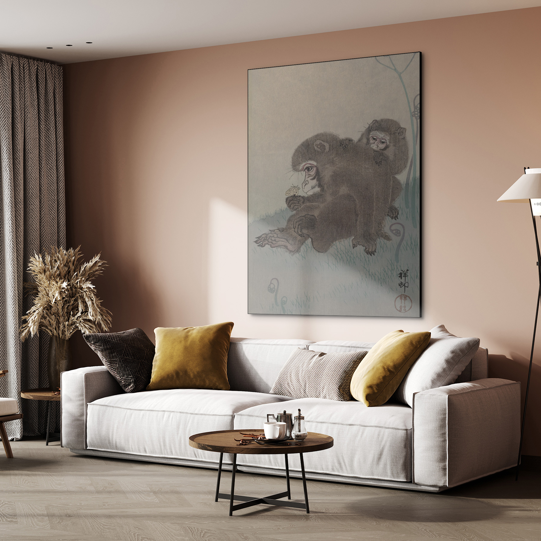 Twee apen met vlinder - Ohara Koson - Rijksmuseum - Afbeelding 3