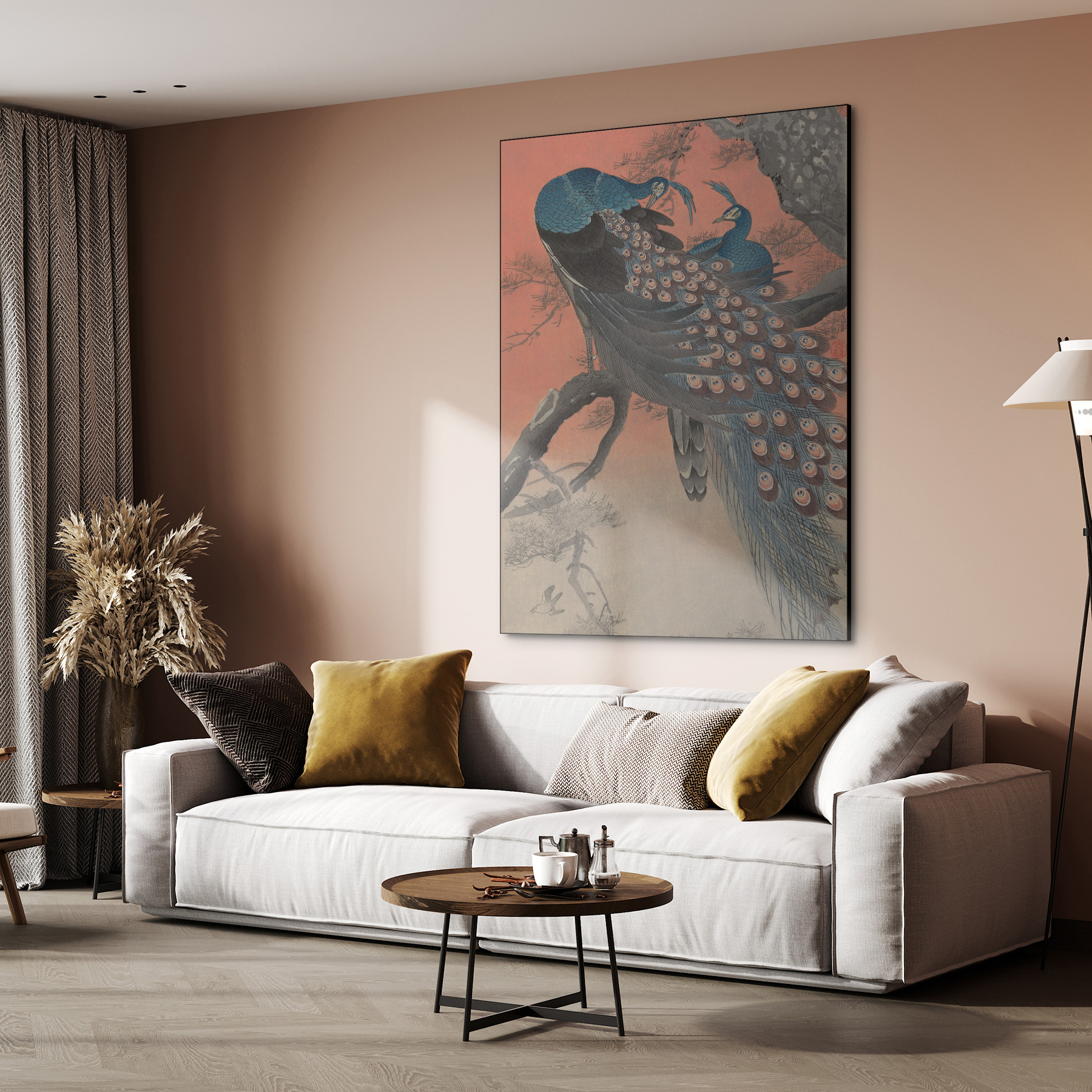 Twee pauwen op boomtak - Ohara Koson - Rijksmuseum - Afbeelding 3