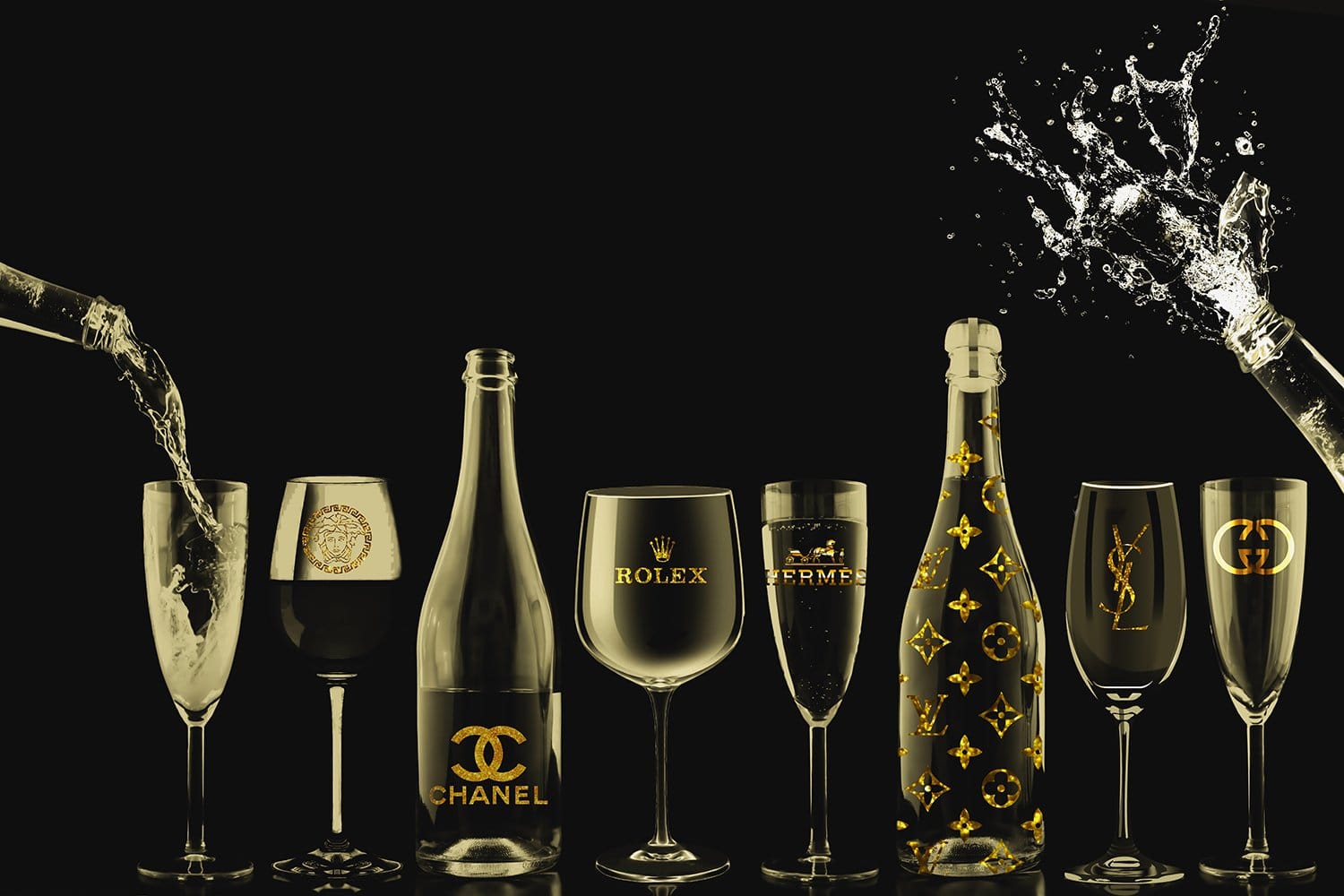 Golden champagne bottles