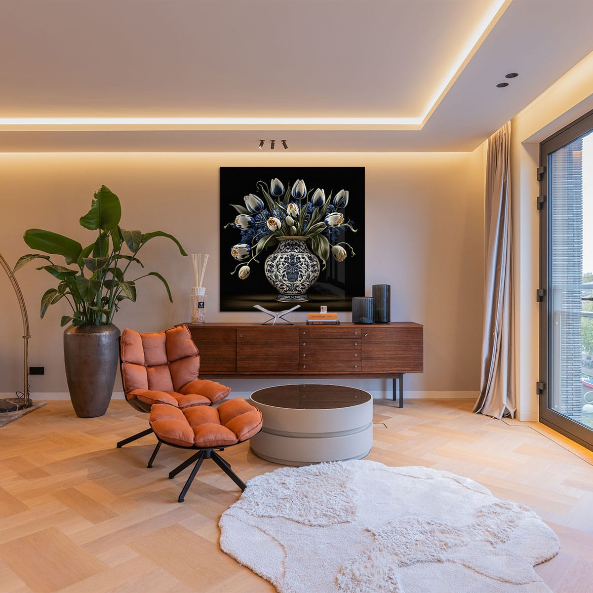 Delfts Blauw vaas met bloemen - Afbeelding 2