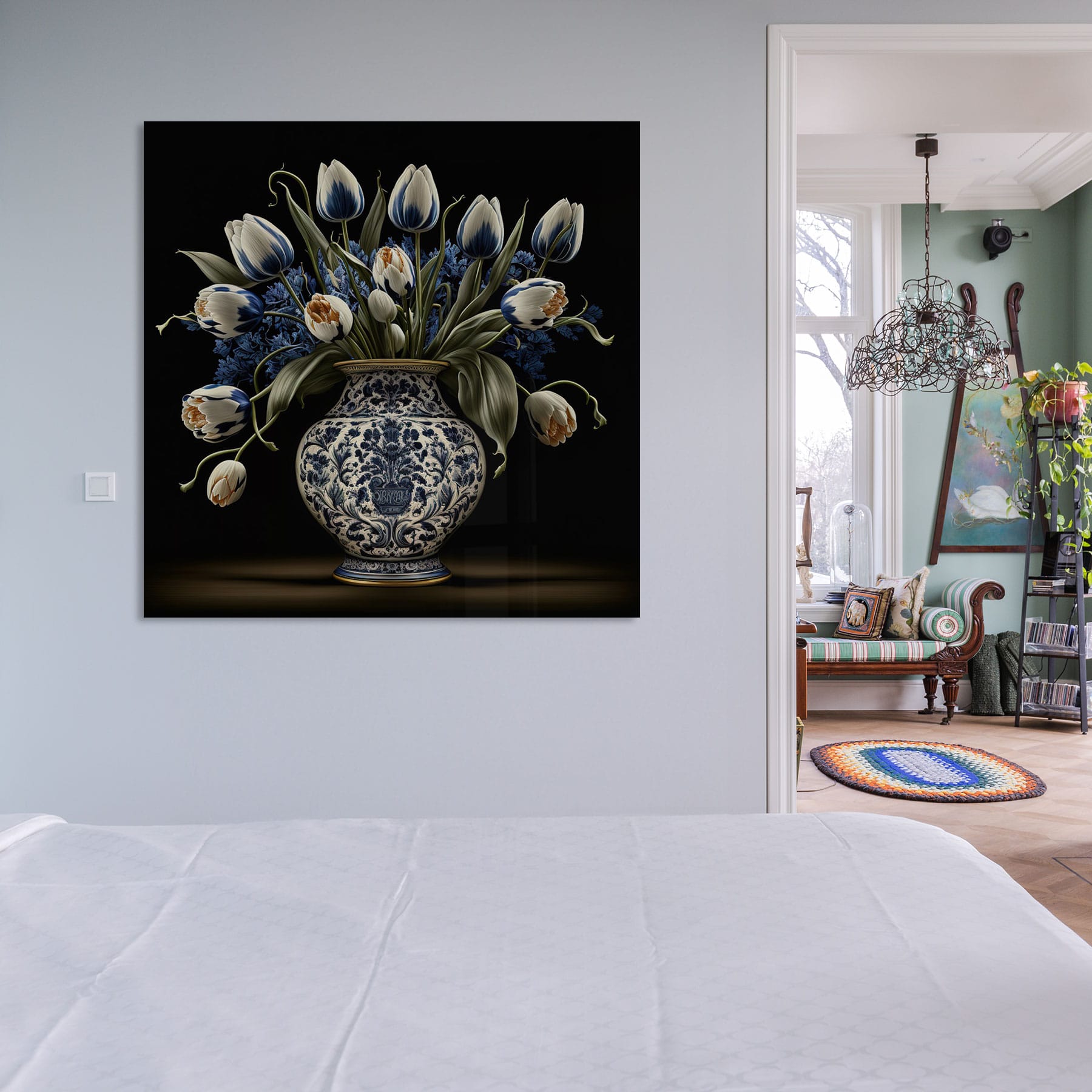 Delfts Blauw vaas met bloemen - Afbeelding 7