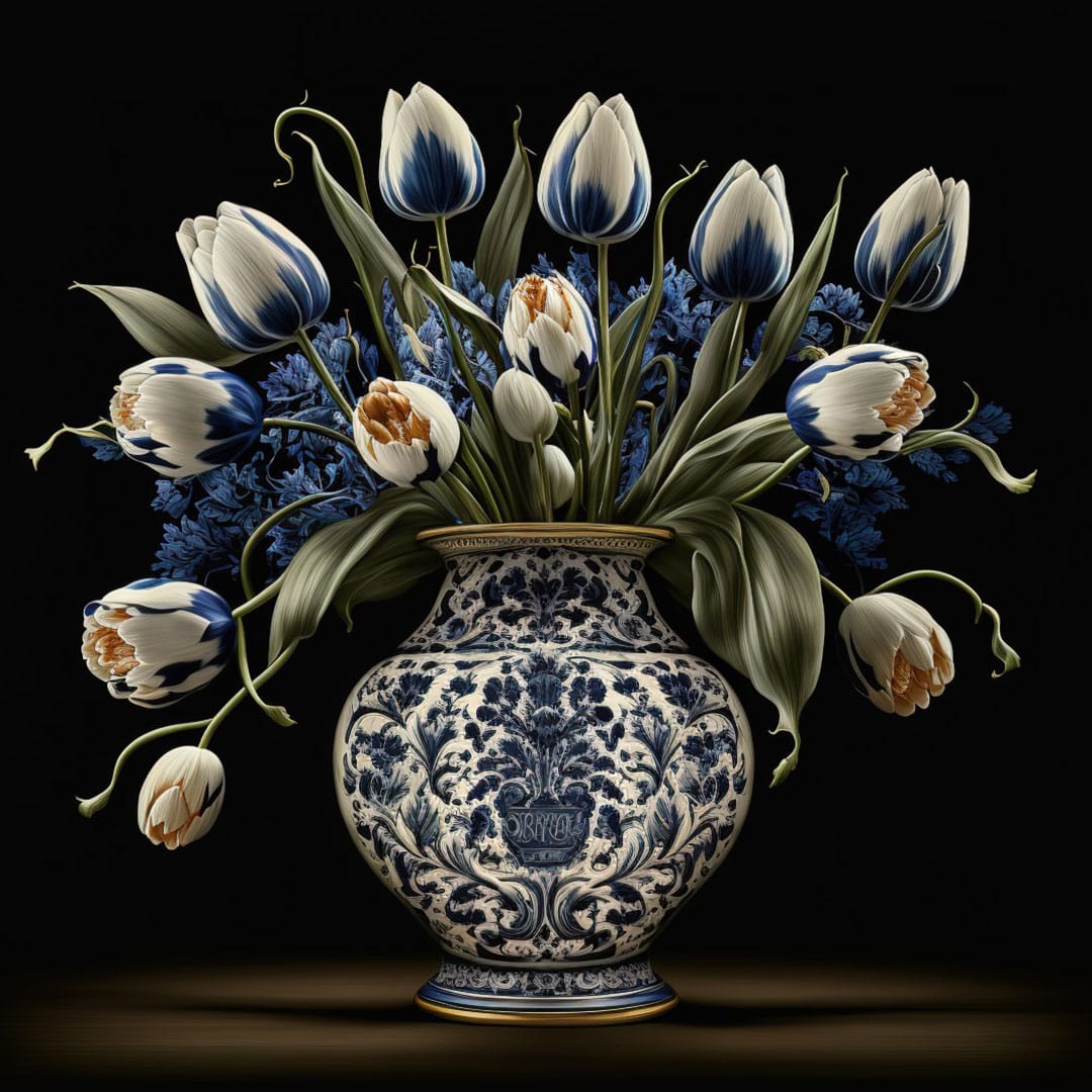 Delfts Blauw vaas met bloemen