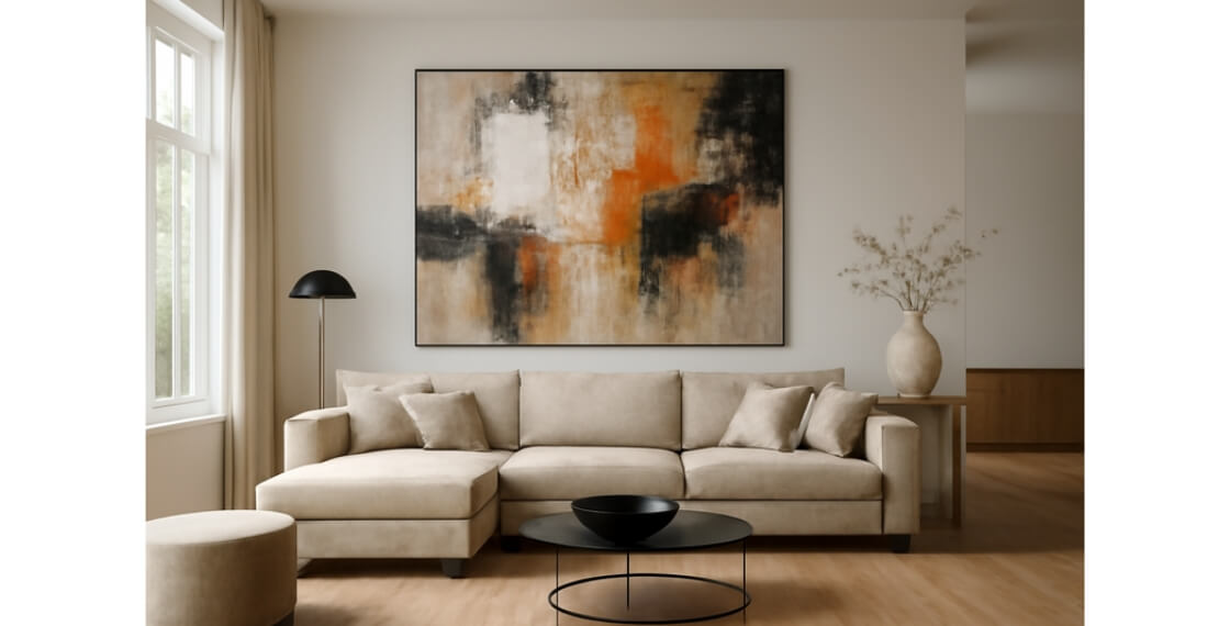 Grote woonkamer inspiratie: hoe kunst de ruimte vult